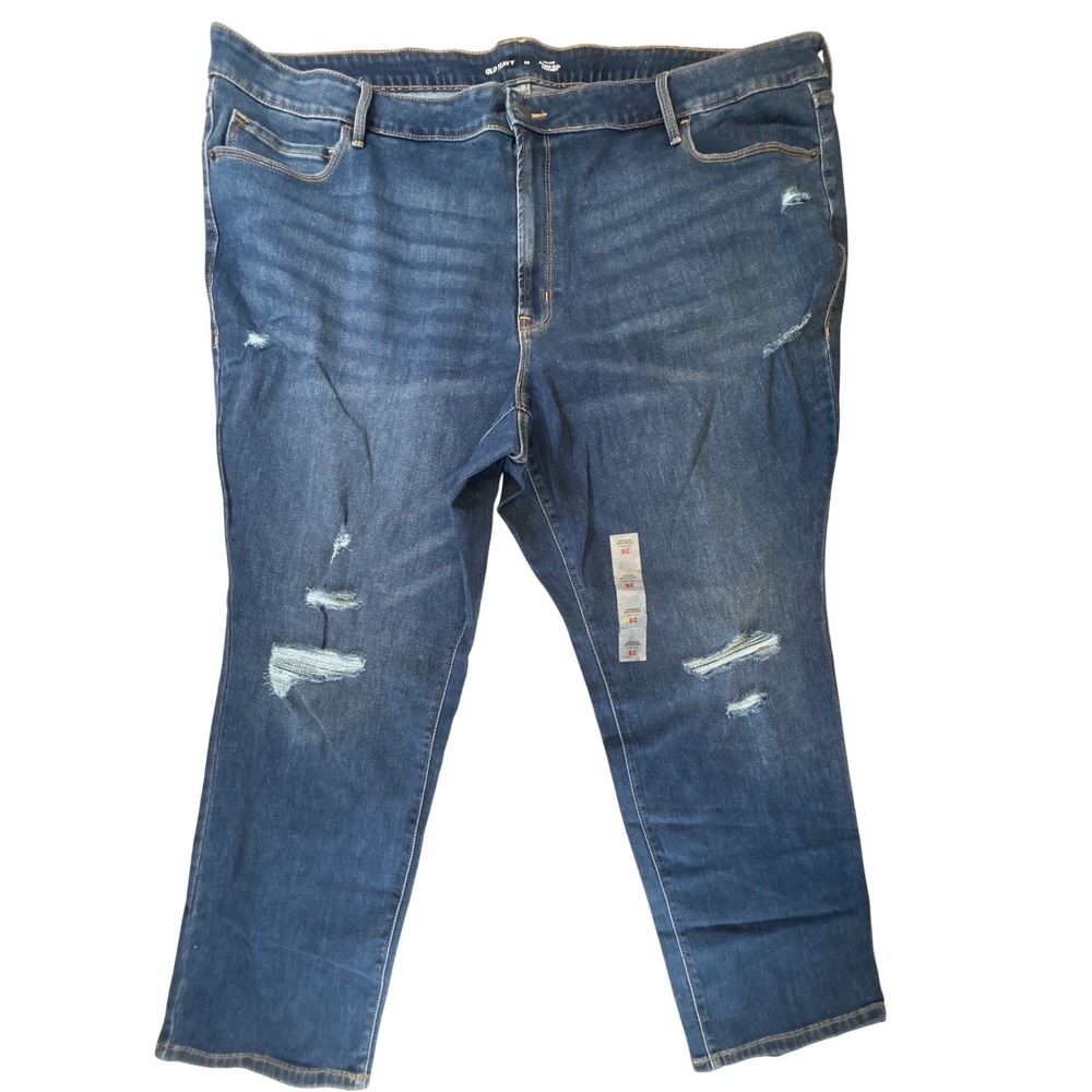 Old Navy Power Slim Straight Mid Rise Distressed Jeans Blue Womens Plus 28‎